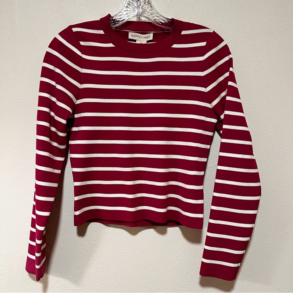 New Happily Grey Long Sleeve Ribbed Striped top Large - Picture 1 of 5